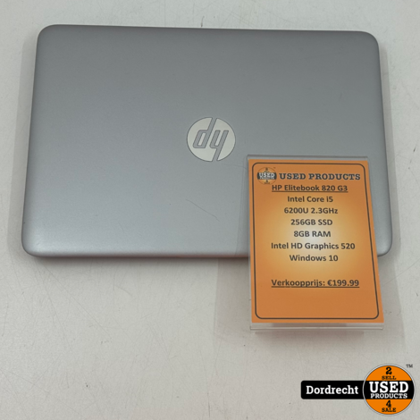 HP Elitebook 820 G3 laptop | Intel Core i5-6200U 256GB SSD 8GB RAM Intel HD Graphics 520 Windows 10 | Met garantie