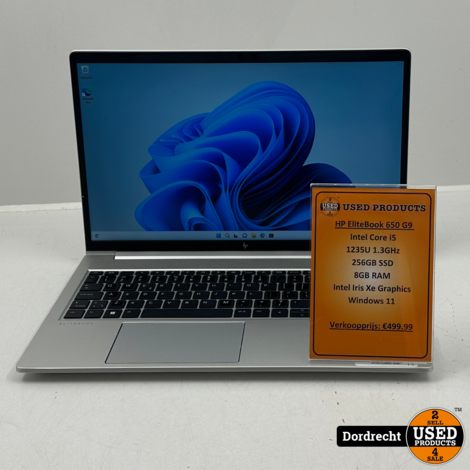 HP EliteBook 650 G9 laptop | Intel Core i5-1235U 256GB SSD 8GB RAM Intel Iris Xe Graphics Windows 11 | Met garantie
