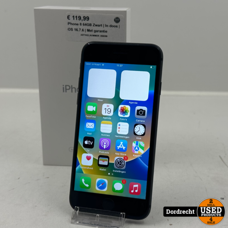 iPhone 8 64GB Zwart | In doos | iOS 16.7.6 | Met garantie