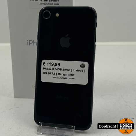 iPhone 8 64GB Zwart | In doos | iOS 16.7.6 | Met garantie