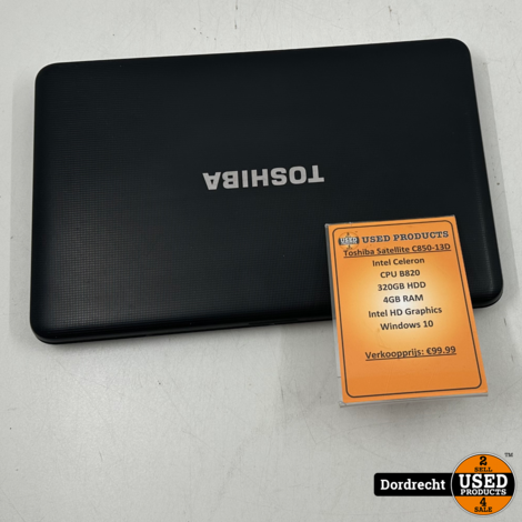 Toshiba Satellite C850-13D laptop | Intel Celeron CPU B820 320GB HDD 4GB RAM Intel HD Graphics Windows 10 | Met garantie