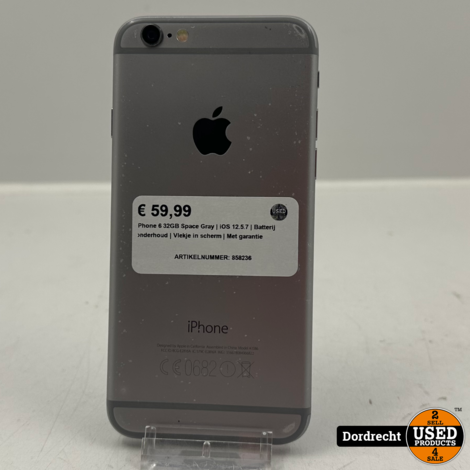 iPhone 6 32GB Space Gray | iOS 12.5.7 | Batterij onderhoud | Vlekje in scherm | Met garantie