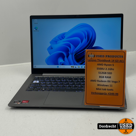 Lenovo ThinkBook 14 G3 ACL laptop | Mist tab knop | AMD Ryzen 5-5500U 512GB SSD 8GB RAM AMD Radeon RX Vega 7 Windows 11 | Met garantie