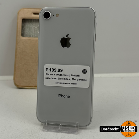 iPhone 8 64GB zilver | iOS 16.7.7 | Batterij onderhoud | Met hoes | Met garantie