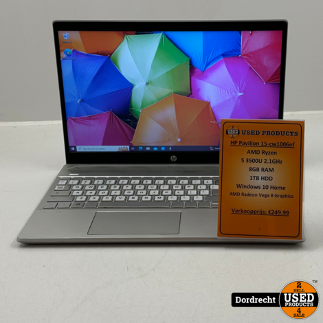 HP 15-cw1006nf Laptop | AMD Ryzen 5 3500U 2.1GHz 8GB RAM 1TB HDD Windows 10 Home  AMD Radeon Vega 8 Graphics | Met garantie