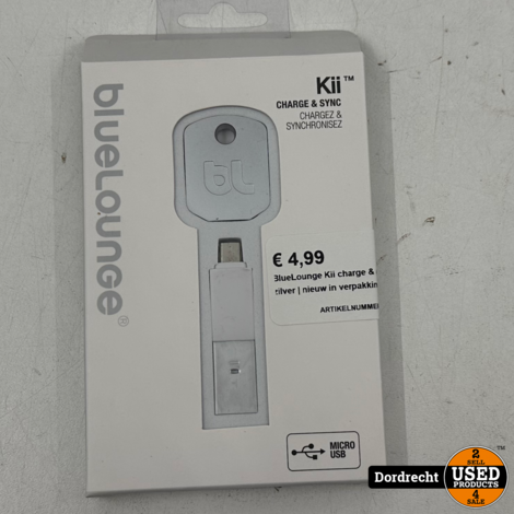 BlueLounge Kii Charge & Sync Micro USB / Zilver | Nieuw in doos | Met garantie