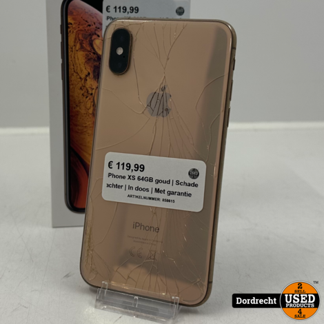 iPhone XS 64GB goud | Schade achter | In doos | Met garantie