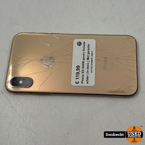 iPhone XS 64GB goud | Schade achter | In doos | Met garantie