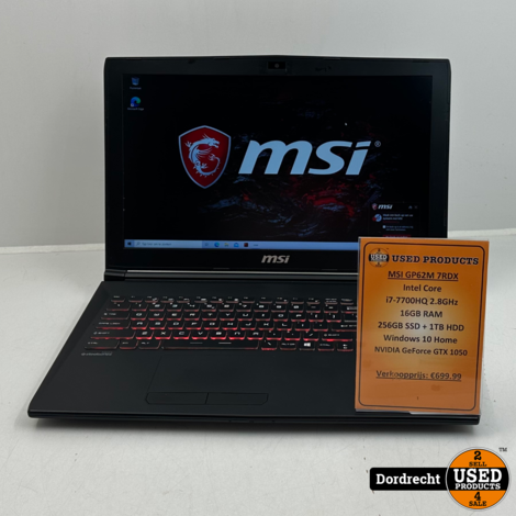 MSI GP62M 7RDX Gaming Laptop | Intel Core i7-7700HQ 2.8GHz 16GB RAM 256GB SSD + 1TB HDD Windows 10 Home  NVIDIA GeForce GTX 1050 | Met garantie