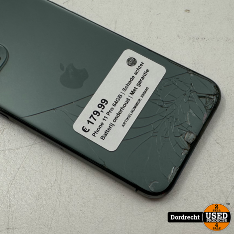 iPhone 11 Pro 64GB | Schade achter | Batterij onderhoud | Met garantie