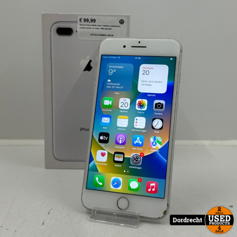 iPhone 8 Plus 64GB zilver | Batterij onderhoud | Schade rechts | In doos | Met garantie