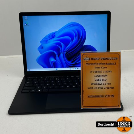 Microsoft Surface Laptop 3 (1868) | Intel Core i7-1065G7 1.3GHz 16GB RAM 256B SSD Windows 11 Pro Intel Iris Plus Graphics | Met garantie