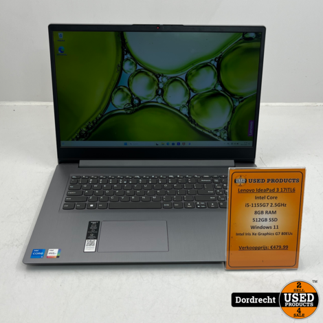 Lenovo IdeaPad 3 17ITL6 laptop | Intel Core i5-1155G7 2.5GHz 512GB SSD 8GB RAM Intel Iris Xe Graphics G7 80EUs Windows 11 | Met garantie