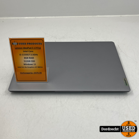 Lenovo IdeaPad 3 17ITL6 laptop | Intel Core i5-1155G7 2.5GHz 512GB SSD 8GB RAM Intel Iris Xe Graphics G7 80EUs Windows 11 | Met garantie