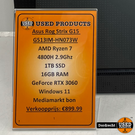 Asus Rog Strix G15 G513IM-HN073W gaming laptop | AMD Ryzen 7 4800H 1TB SSD 16GB RAM GeForce RTX 3060 Windows 11 | Met Mediamarkt bon | Met garantie