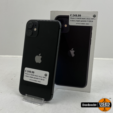 iPhone 11 64GB zwart | Accu 100% | In doos | Apple garantie 11-09-24