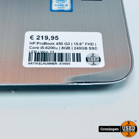 HP ProBook 450 G3 V6D99AV | 15.6'' FHD | Core i5-6200u | 8GB | 240GB SSD | FP | Win 11
