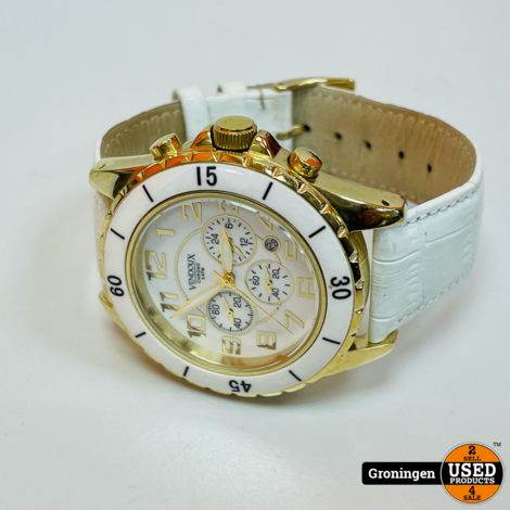 Vendoux LD13612 RVS + Ceramic Horloge Wit/Goudkleurig | incl. doos