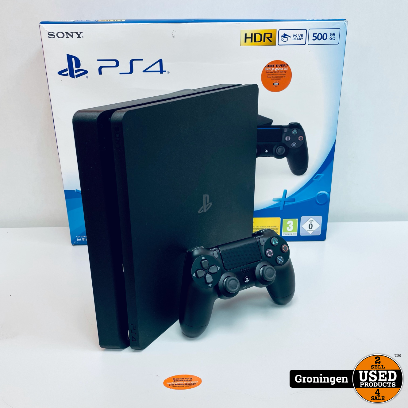 PS4] Sony PlayStation 4 500GB Zwart | incl. Controller, kabels en doos - Used Products Groningen