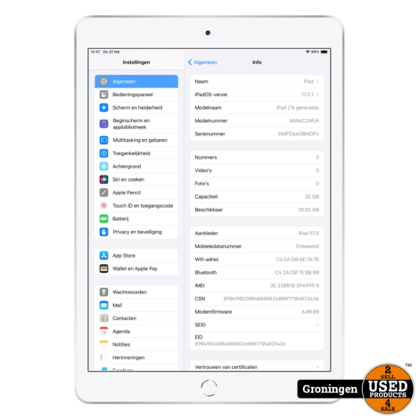 Apple iPad Wi-Fi + 4G 32GB (2019) Silver (MW6C2NF/A) | Accu 95% | iPadOS 17