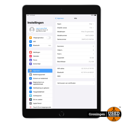 Apple iPad Wi-Fi 32GB (2019) Space Gray (MW742NF/A) NETTE STAAT! | Accu 91% | iPadOS 17 | incl. laadkabel, boekjes en doos