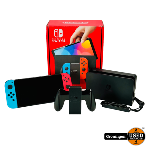 Nintendo Switch OLED Neon Blue & Red + 256GB MicroSD | incl. Dock, Joy-Cons + Straps, Joy-Con Grip, kabels en doos