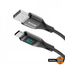 Rixus Rixus USB To USB-C Cable With LED Display 60 Watt | Zwart | Nieuw | Met Garantie