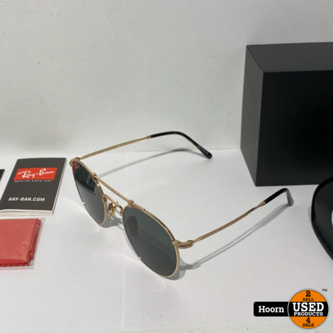 Ray-Ban RB8147M 9143 Round Titanium Gold Plated Zonnebril Nieuw Compleet in Doos