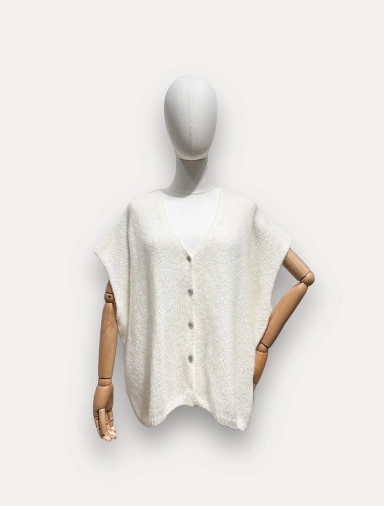 Short sleeve mohair pull ecru