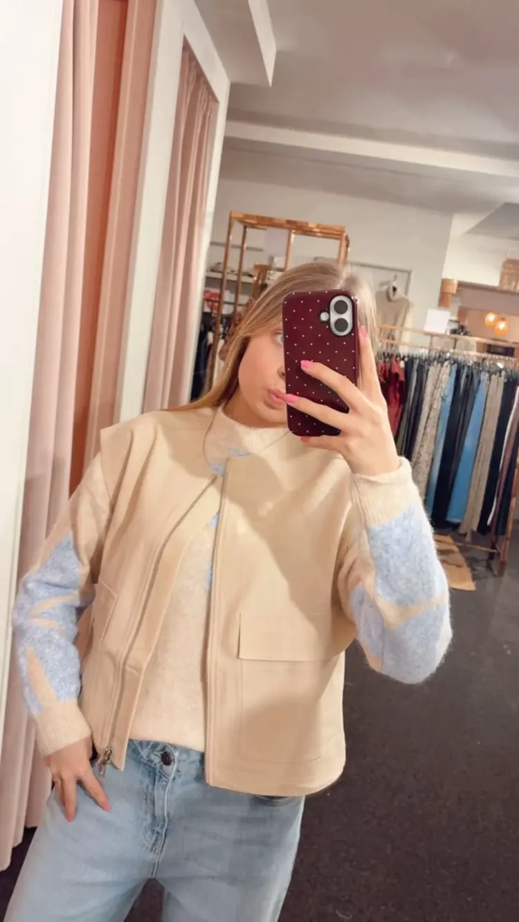 b.young BYDANTA ZIPPER WAISTCOAT oyster