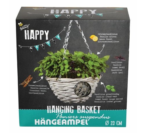 Buzzy Grow Gifts Happy Garden Hängender Blumentopf Basilikum Mix