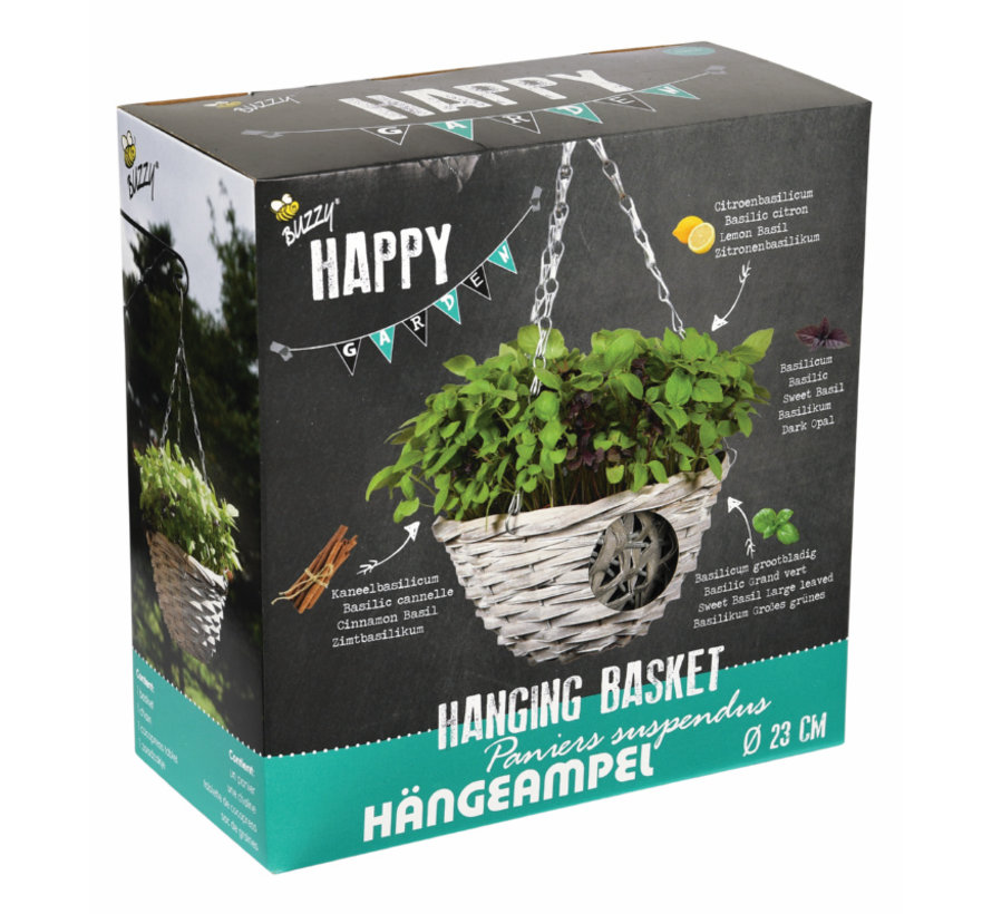 Buzzy Grow Gifts Happy Garden Hängender Blumentopf Basilikum Mix