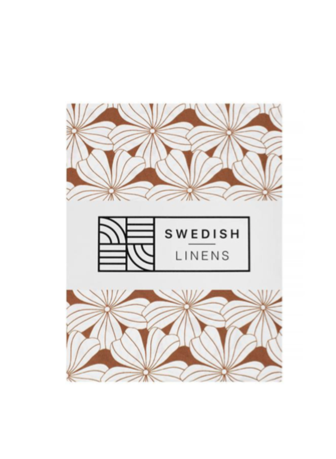 Swedish Linens FLOWERS Cinnamon Brown Fitted Single Bed Sheet 90x200cm