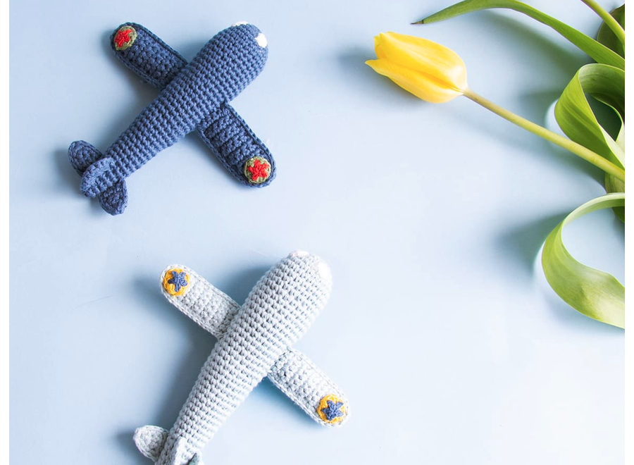 Global affairs Crochet rattle Airplane Denim Blue