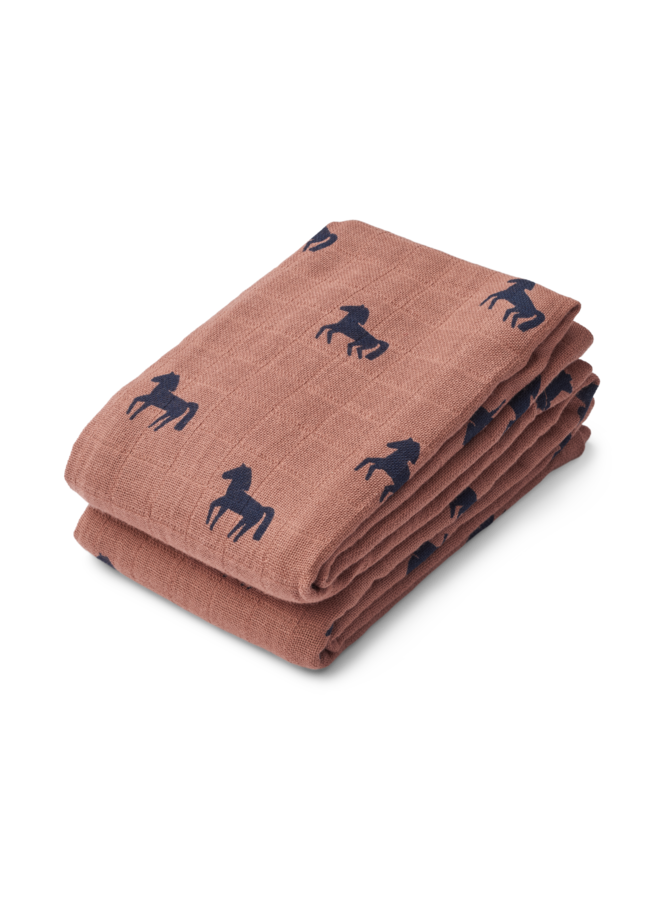 Liewood Lewis Muslin Cloth 2-Pack Horses Dark Rosetta