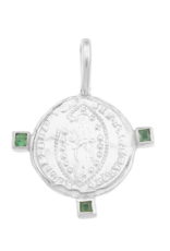 Cleopatra's Bling Byzantine Mandorle Medallion with Three Emeralds Silver Necklace