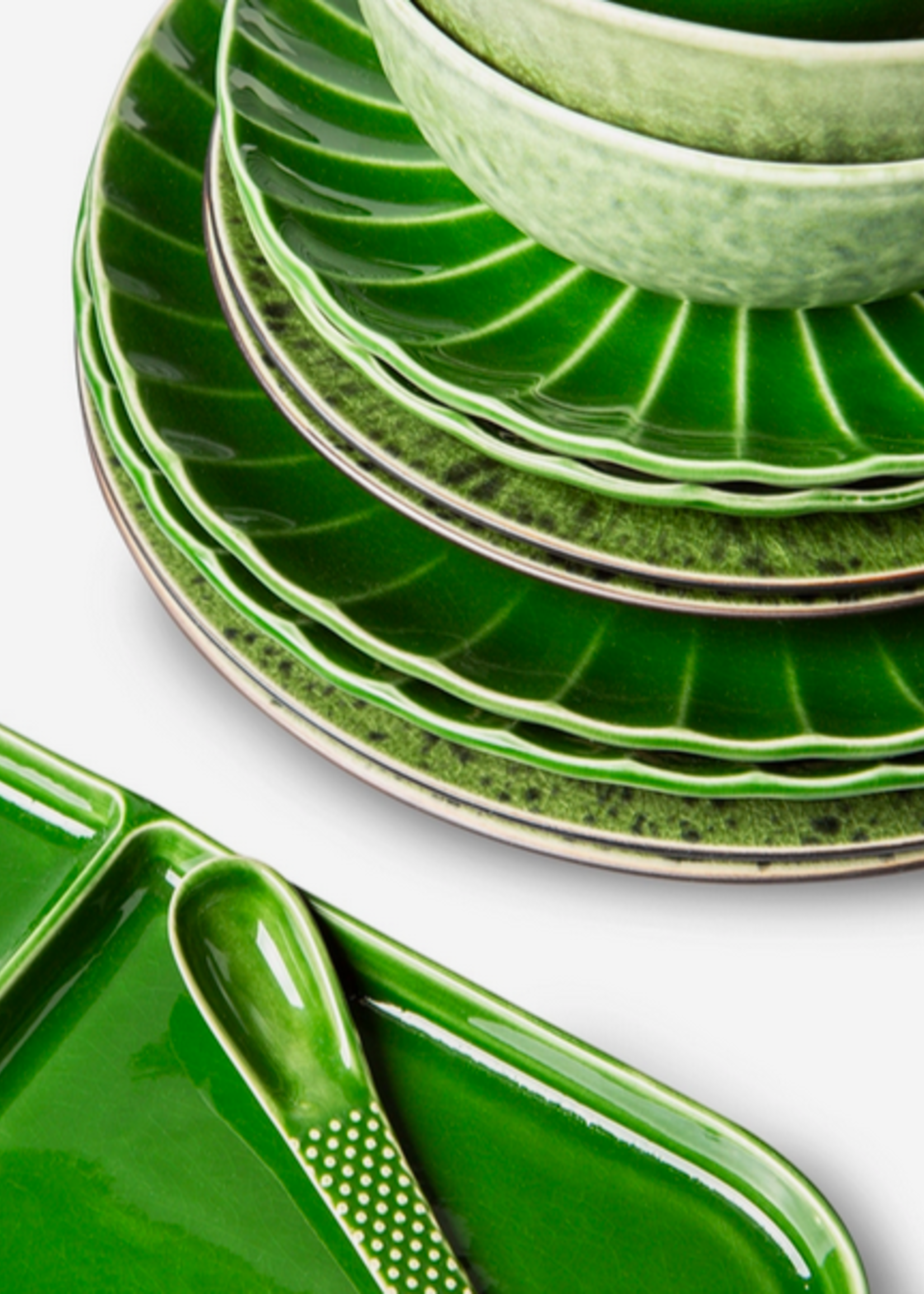 HK Living The emeralds: ceramic dinner plate ribbed, green (set of 2)