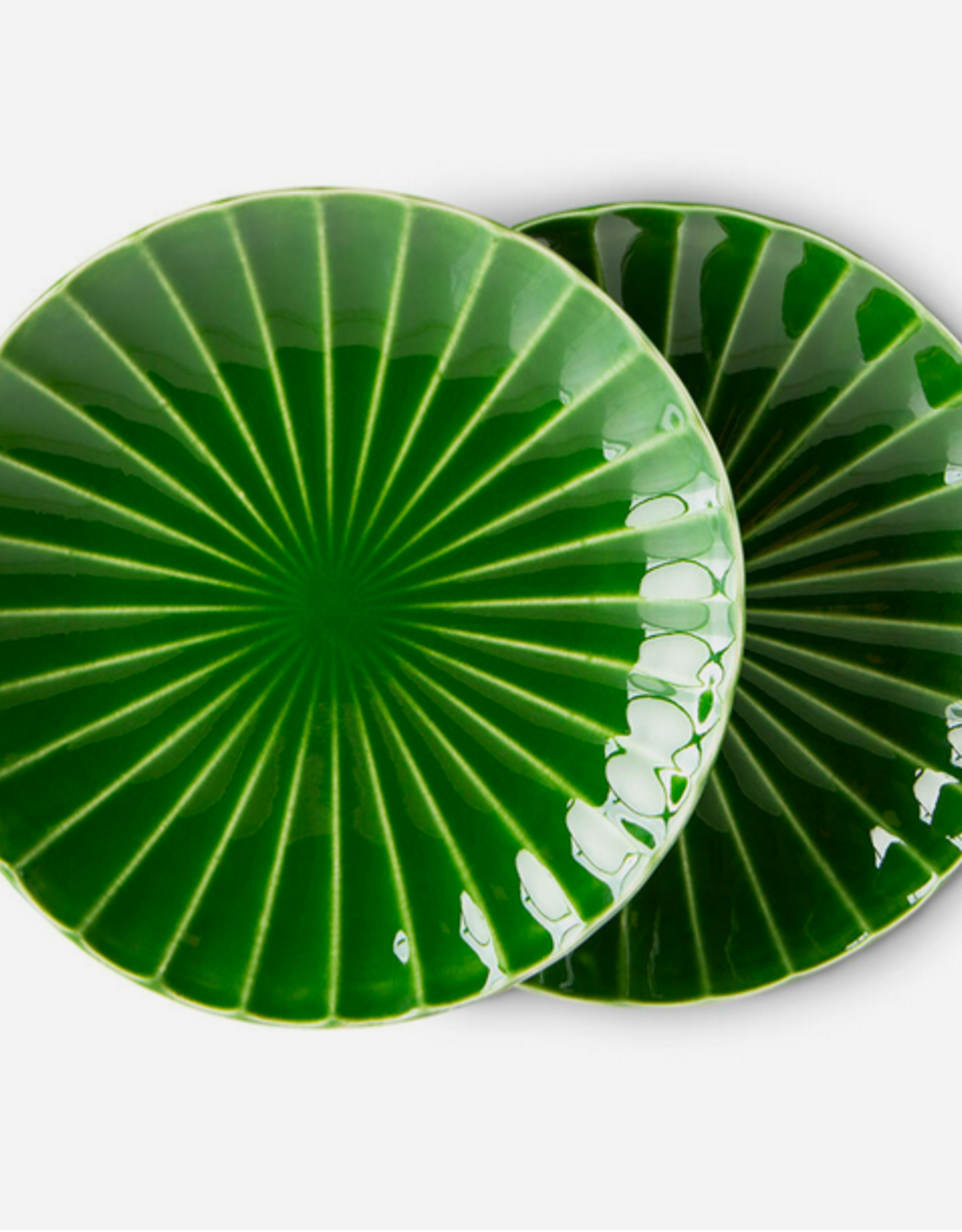 HK Living The emeralds: ceramic side plate ribbed, green (set of 2)