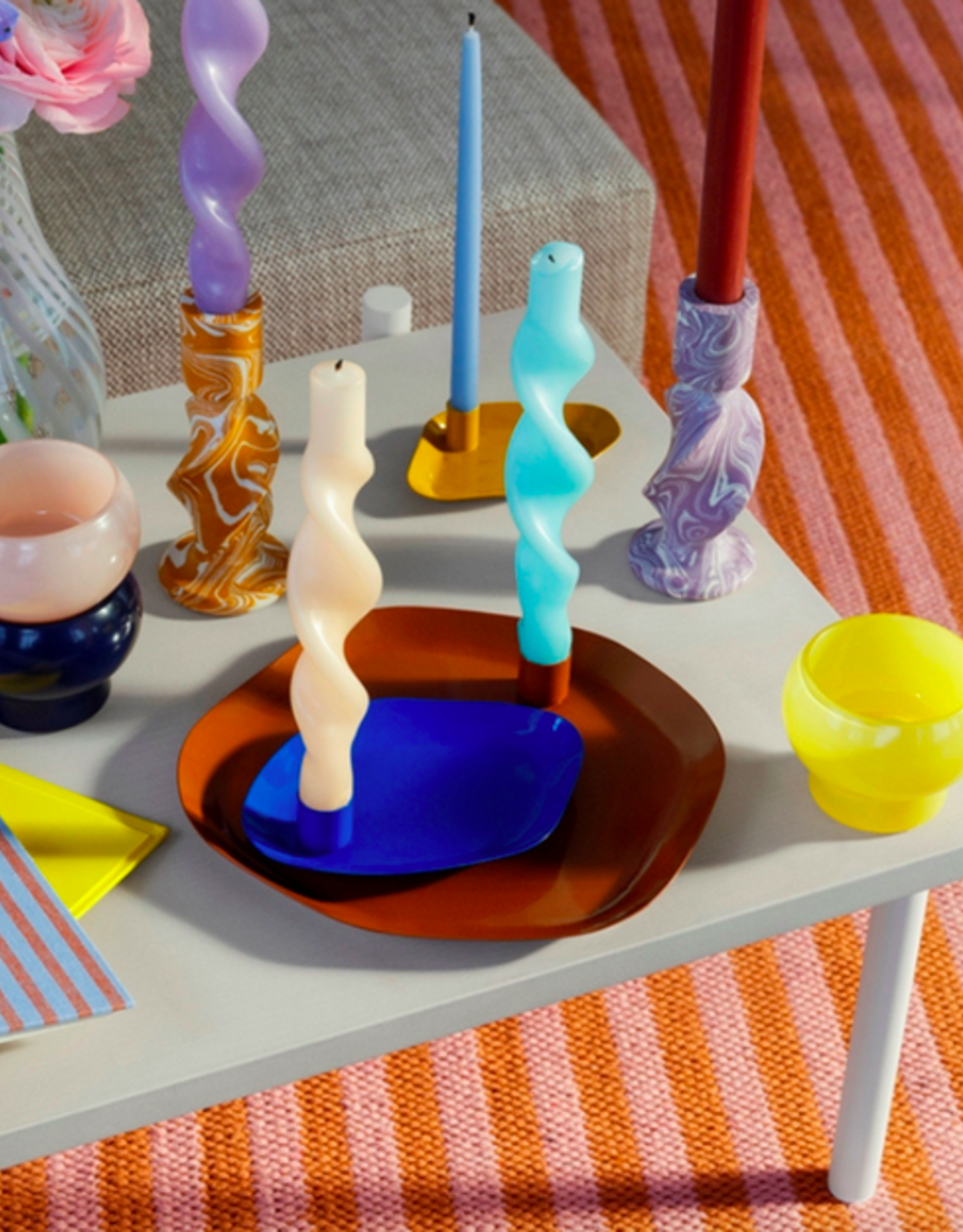 broste copenhagen CANDLE HOLDER 'TWIST'  KOMPOSIT INTENSE BLUE FOR Ø22MM CANDLE Ø6XH15CM