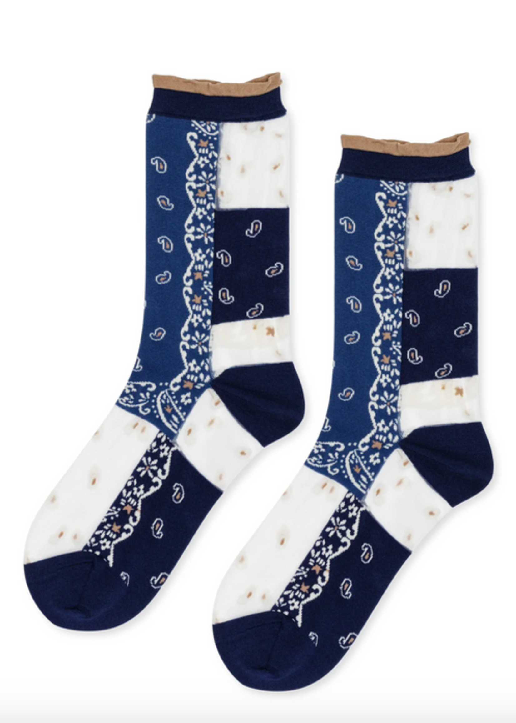 hansel from basel Paisley Bandana Sheer Crew - navy socks