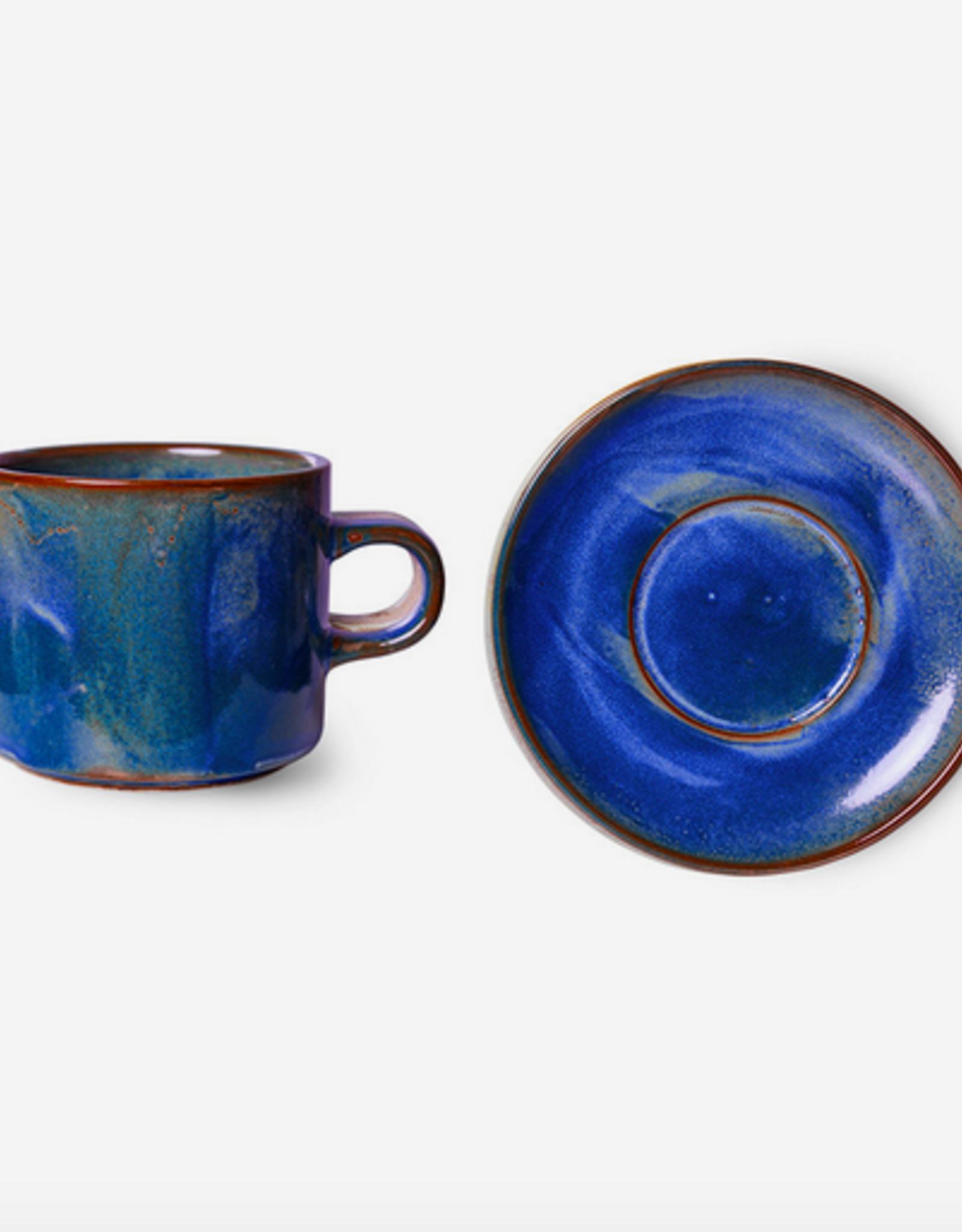 HK Living Chef ceramics: cup and saucer rustic blue