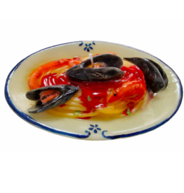 cerera italian candle pasta plate with prawns and mussels 23 x 16 h.9 cm
