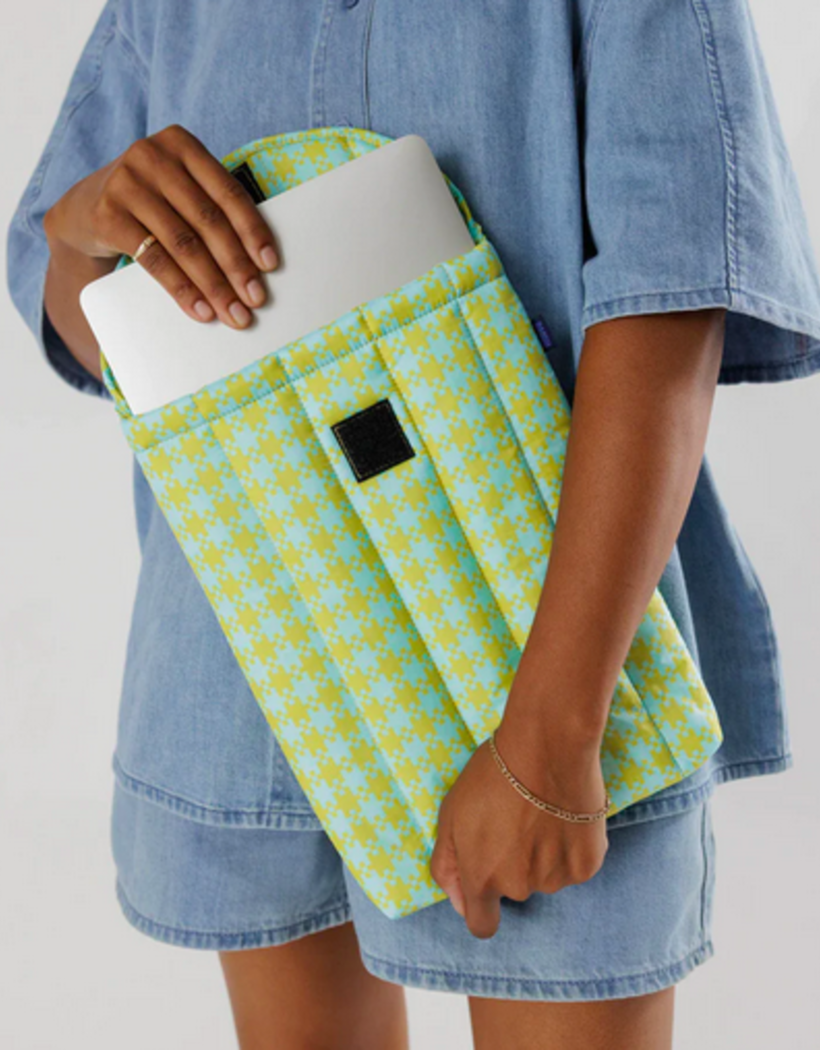 Baggu Puffy Laptop Sleeve 13"/14" - Mint Pixel Gingham