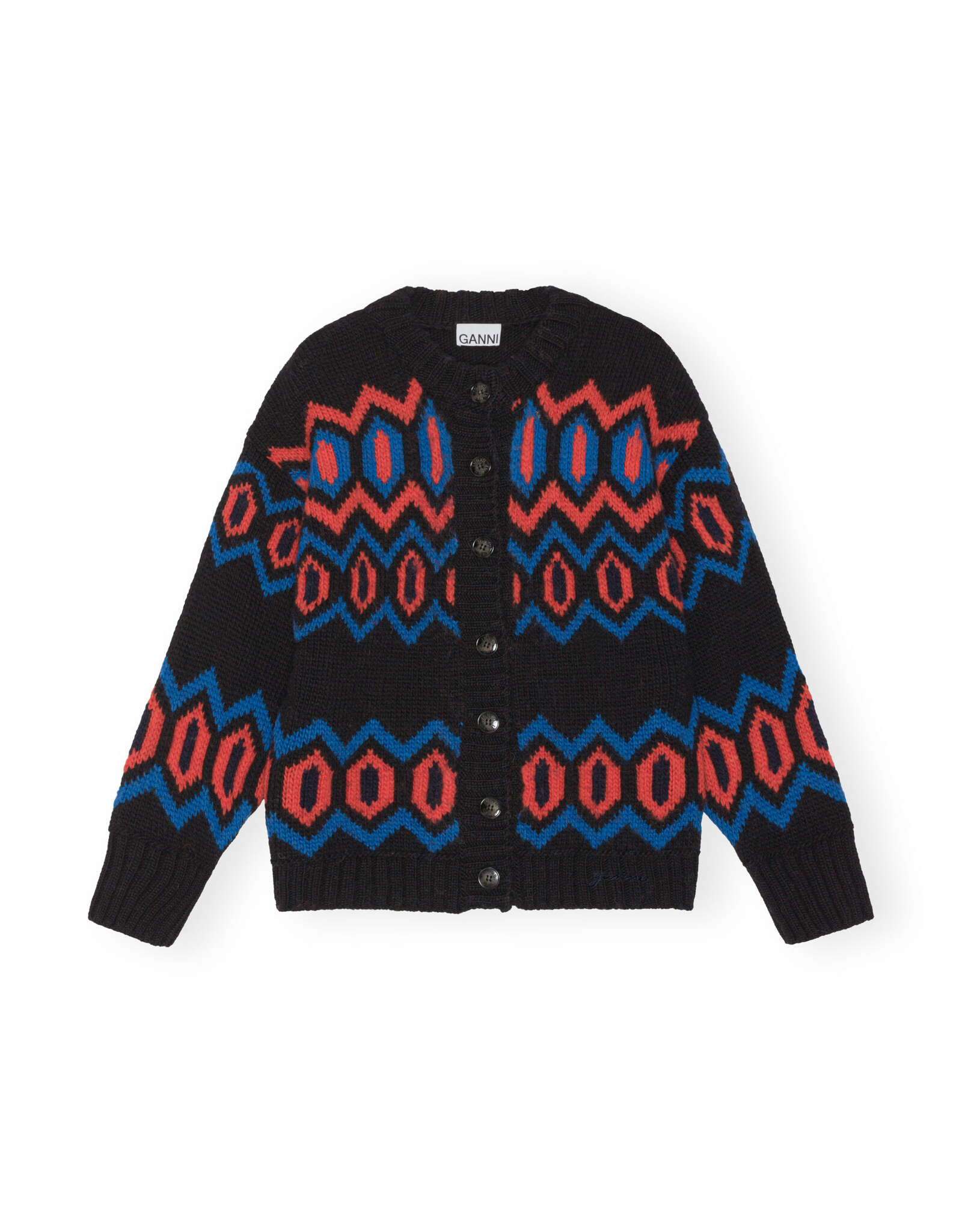GANNI GANNI Chunky Graphic Wool Cardigan Black S