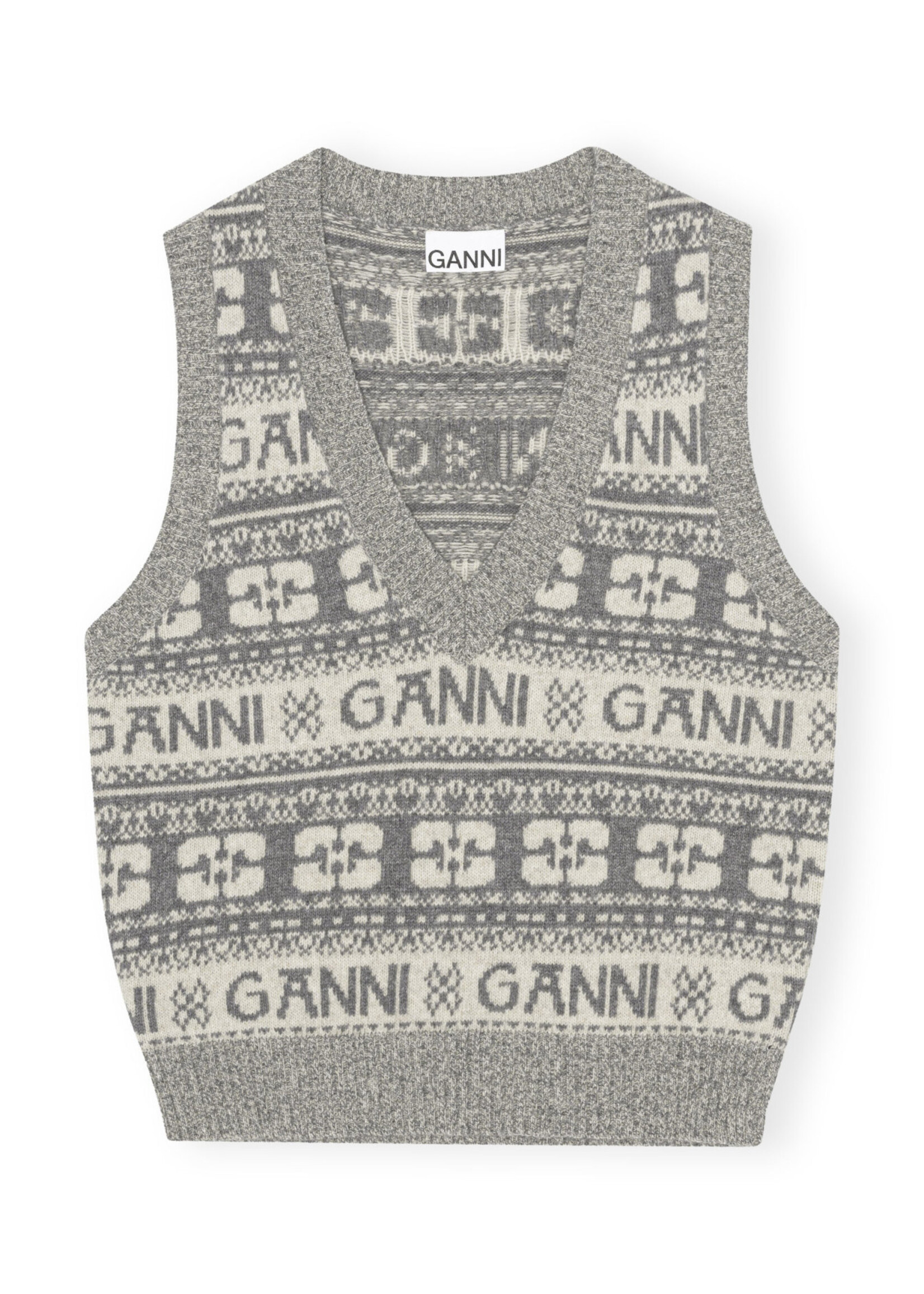 GANNI SALES GANNI Logo Wool Mix Vest Frost Gray