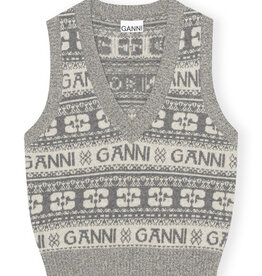GANNI GANNI Logo Wool Mix Vest Frost Gray GANNI GANNI Logo Wool Mix Vest Frost Gray