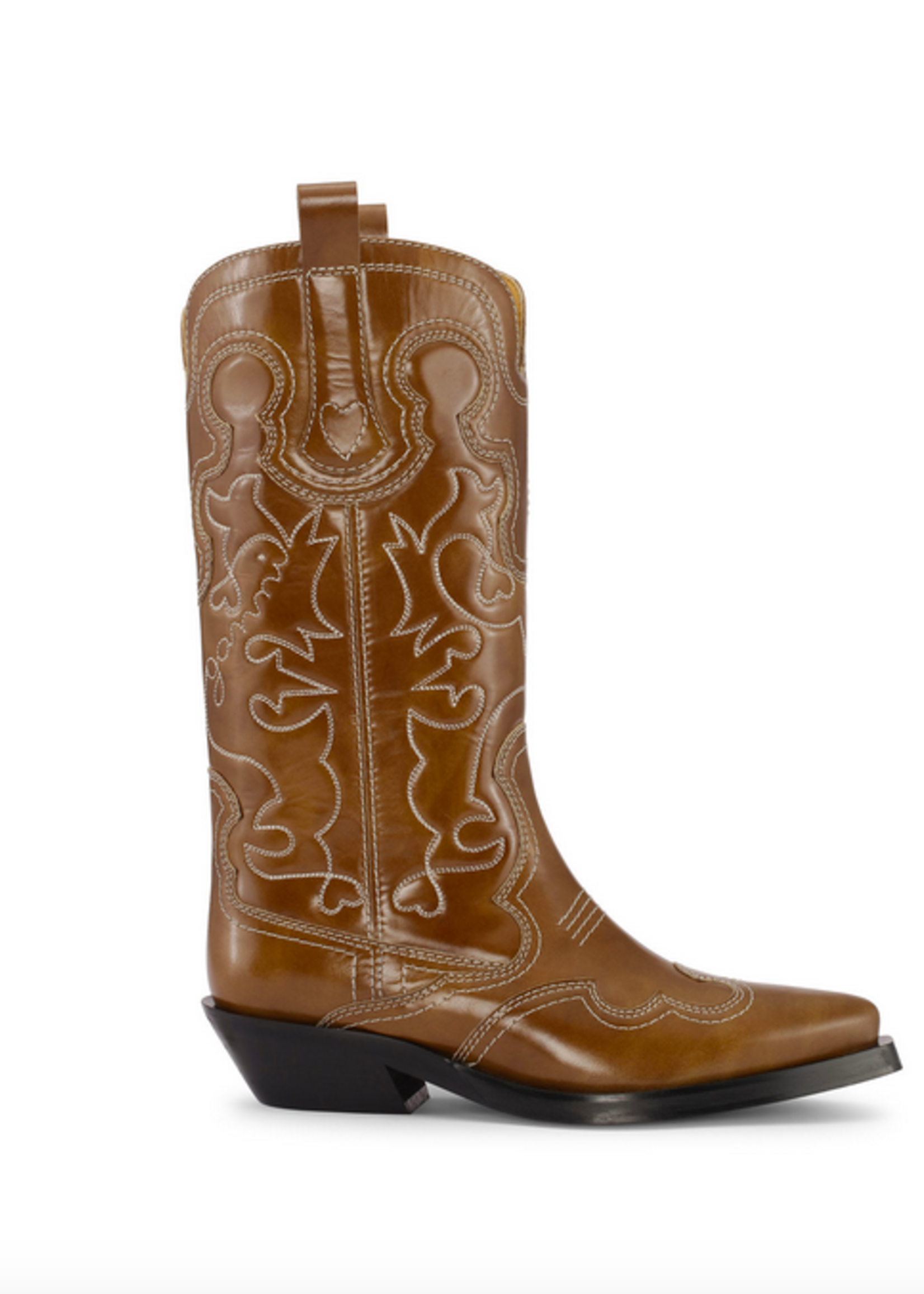 GANNI GANNI Mid Shaft Embroidered Western Boot Tiger's Eye