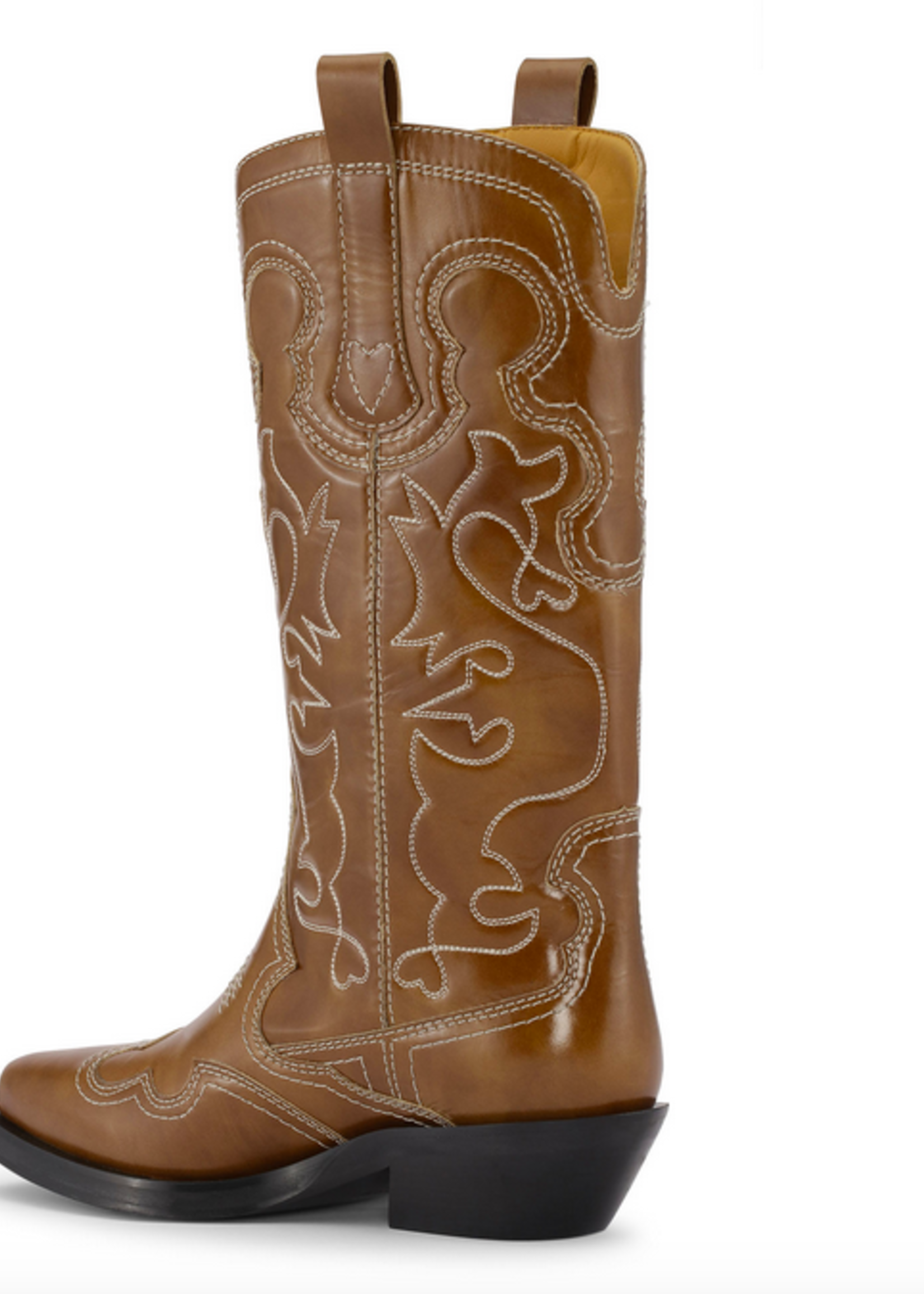 GANNI GANNI Mid Shaft Embroidered Western Boot Tiger's Eye