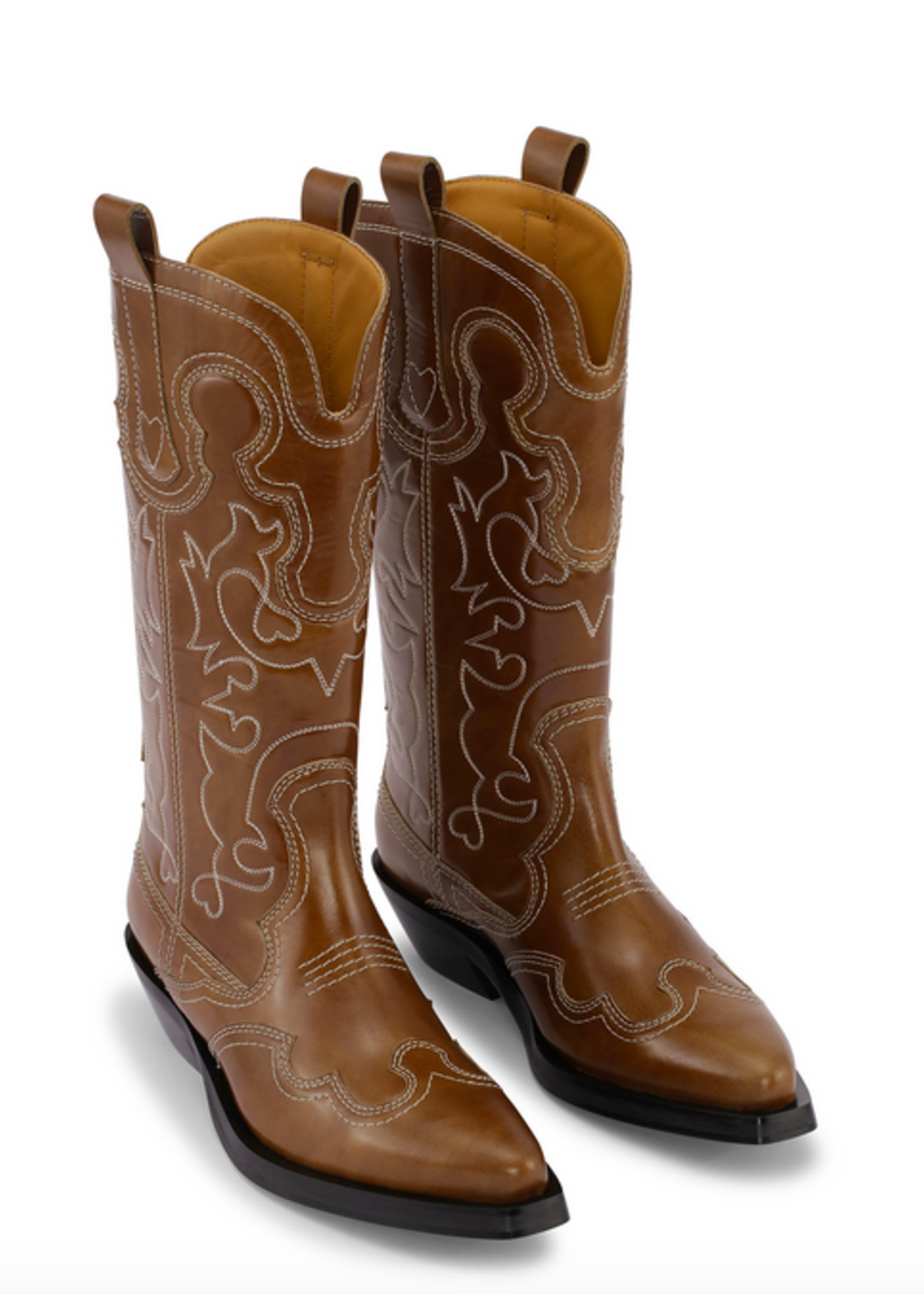 GANNI GANNI Mid Shaft Embroidered Western Boot Tiger's Eye