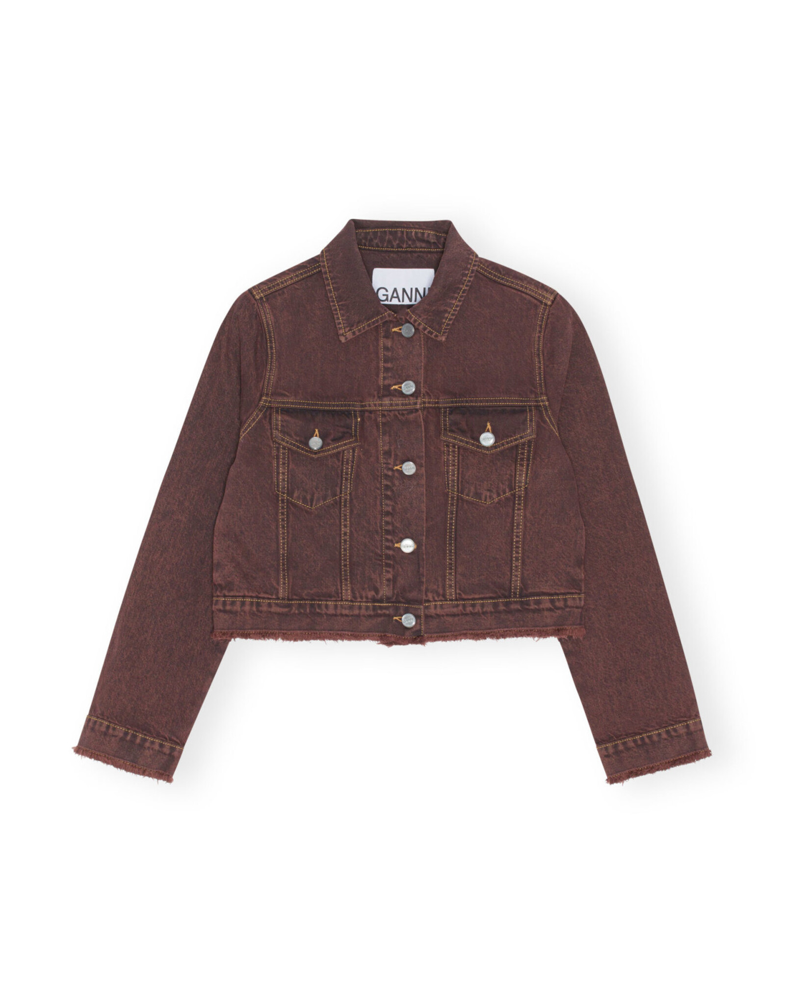 GANNI GANNI Overdyed Bleach Denim Cropped Jacket Shaved Chocolate